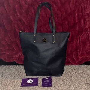 Black Leather Joy Mangano Tote Bag RFID & Tiny Black Coin Purse